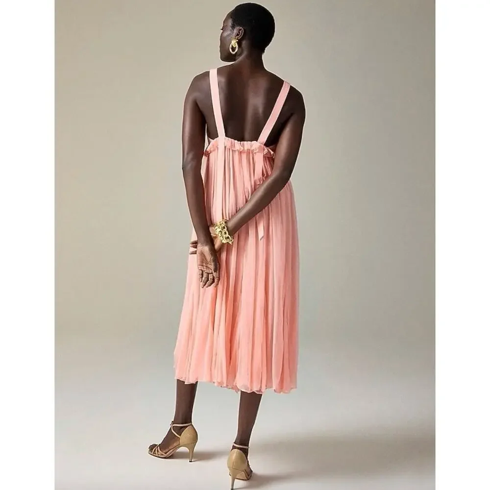 J.Crew Collection Ruffle Trim Midi Dress Crinkle Cupro Blushed Peach US 2 NWT - Picture 3 of 14